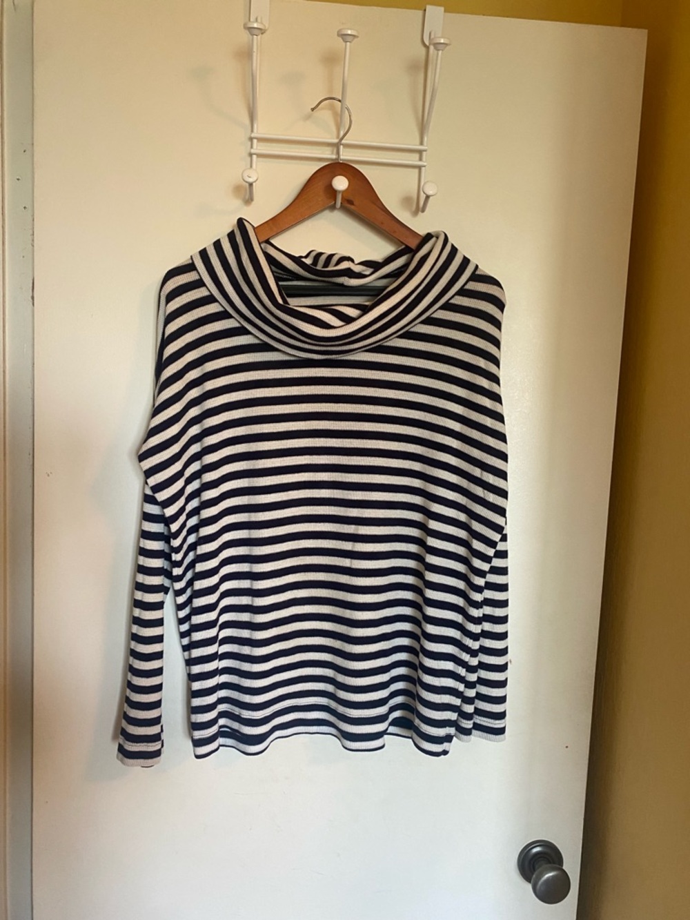 GAP Navy and White Striped Cowl Neck Top Women’s Large